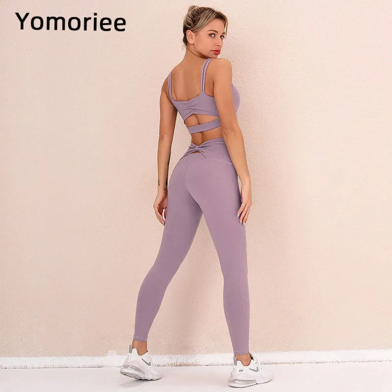 Solid Color Breathable Women Yoga Set Gym Sport Workout Running Training Fitness Bra  Pants Suit  Push-up High Waist Sportswear