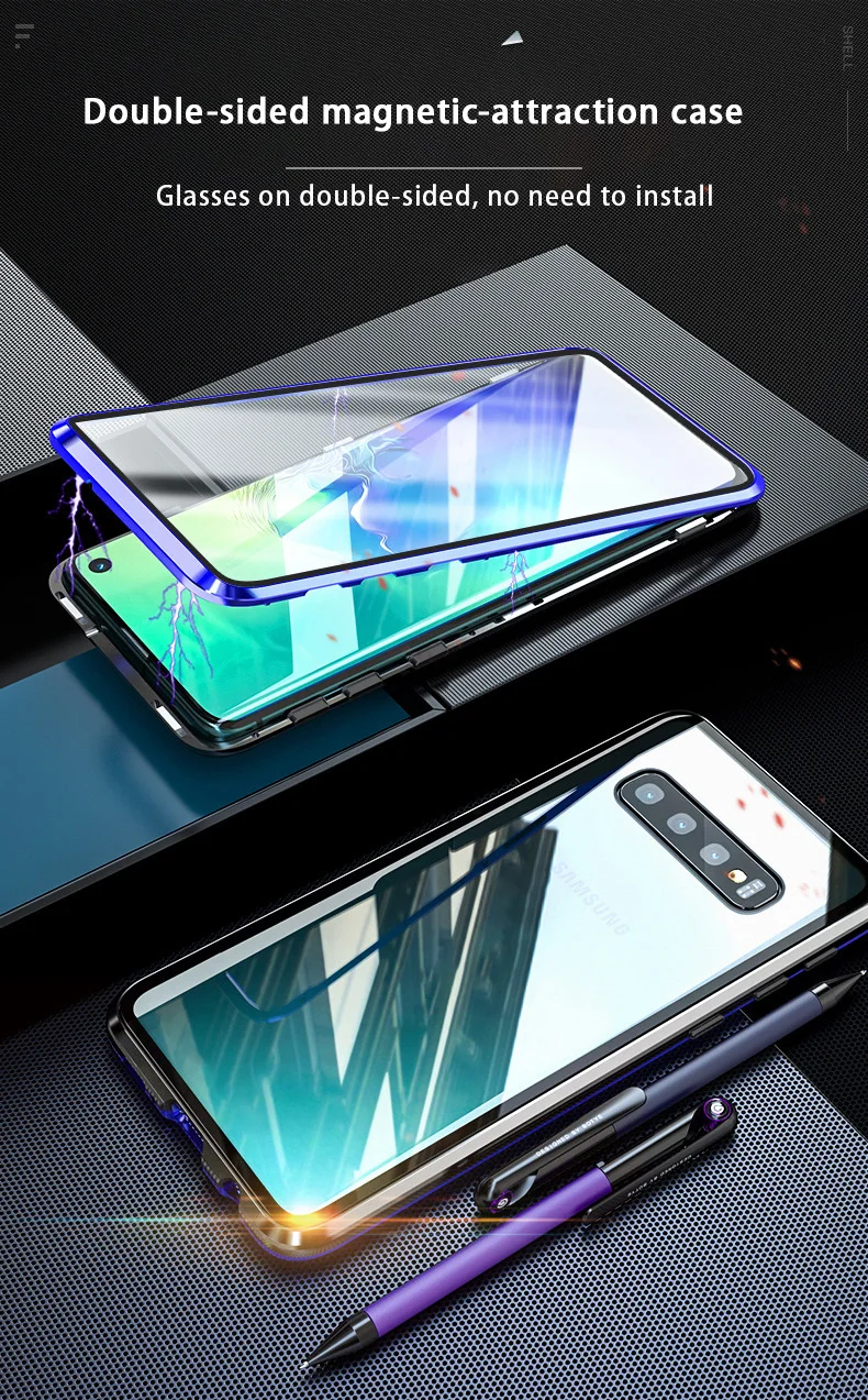Закаленное двустороннее стекло чехол для телефона samsung Note 8 S7edge S8 S8P S9 S9P Note9 металлическая рамка Магнитный чехол для телефона