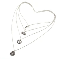 silver color necklace long pendant bohemian necklace multi layer fashion versatile accessories retro novelty
