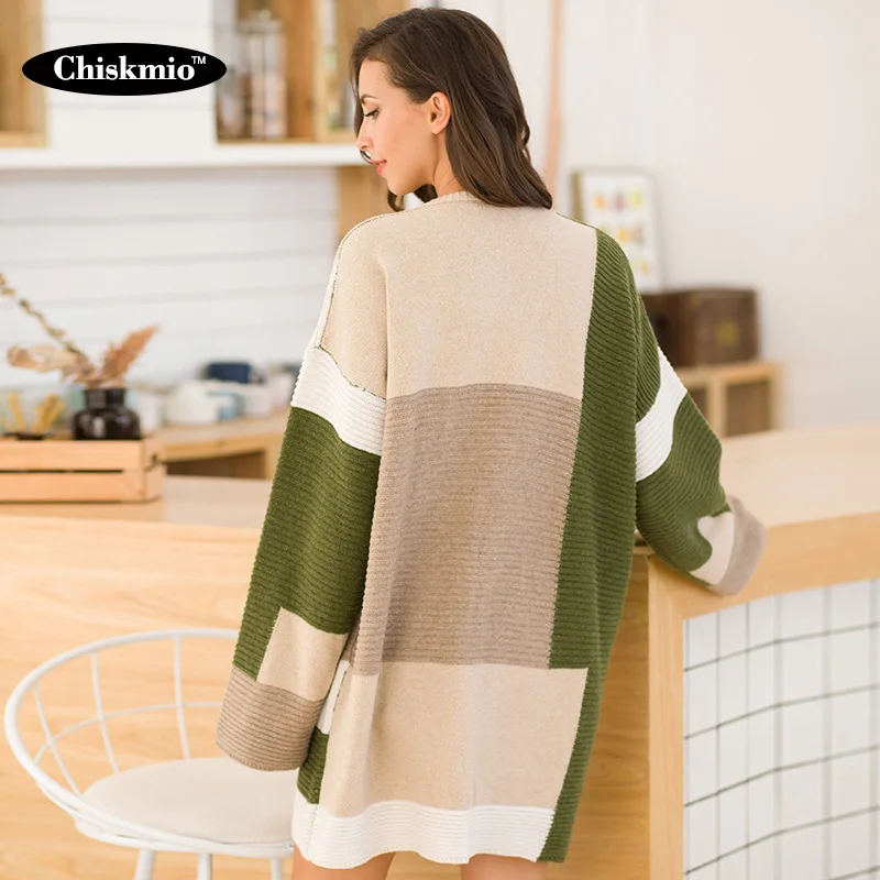 

Oversized Sweater Women Knitted Cardigan Outwear Patchwork Pattern Long-Sleeved Tops Sweaters Women Winter Knitting Sweater