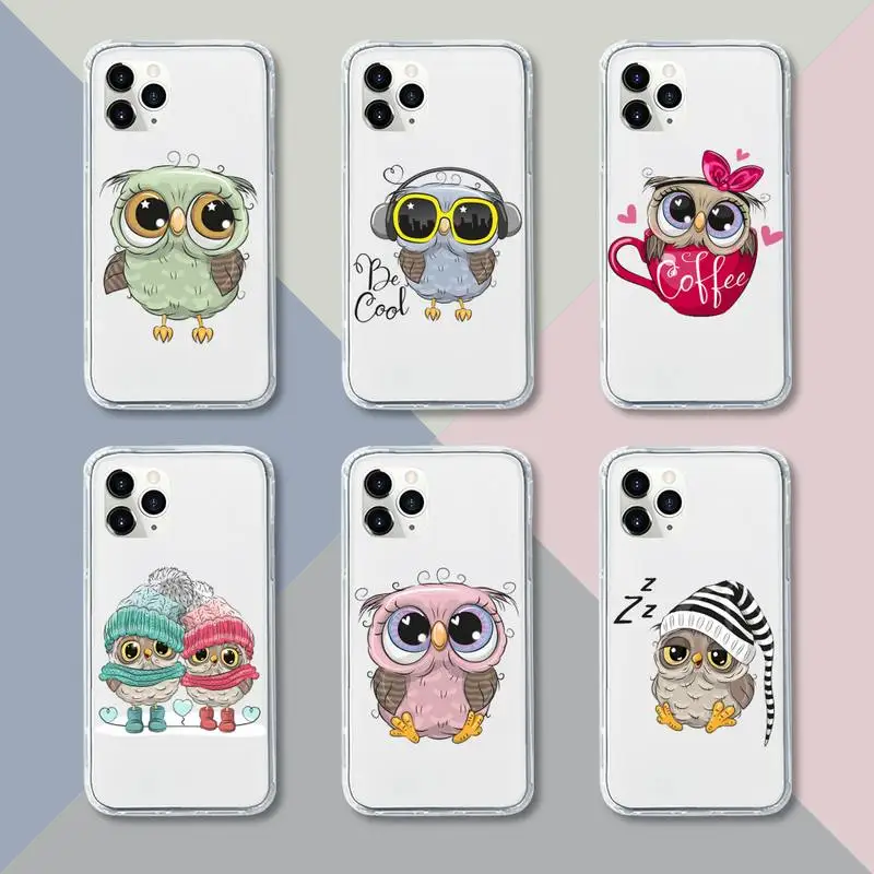 

Cartoon Girl Gifts Cute Owl lovers Phone Case Transparent For iPhone 13 12 11 pro mini XS XR X max 5 6 s 7 8 plus Soft bags