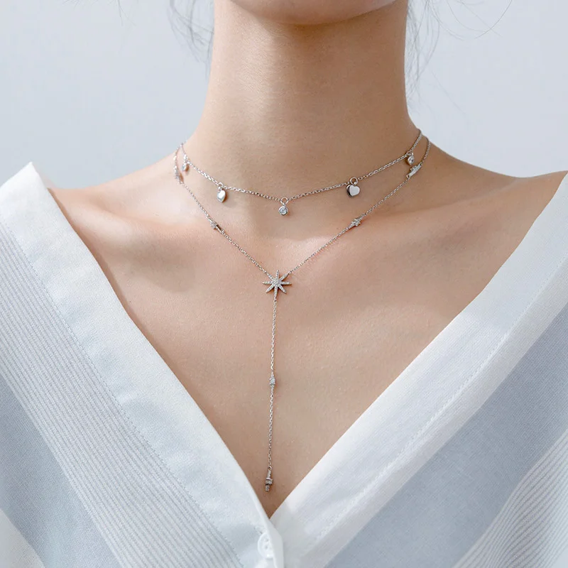 1Set for Both Trusta 925 пробы серебряные ювелирные изделия сердца/снежный цветок CZ камни кулон колье 925 ожерелье для женщин подарок для девушек DS1343 - Окраска металла: 1Set for Both