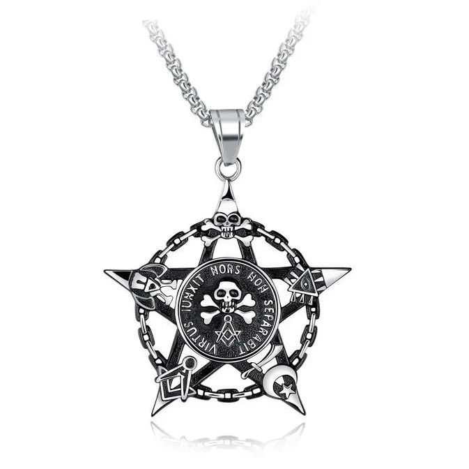

Double-Sided Fine Jewelry Retro Five-Pointed Star Skull Titanium Steel Material Pendant Personality Necklace for Men and Women