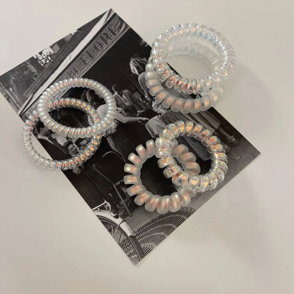 

1PC High Quality Hair Scrunchie Transparent Telephone Wire Elastic Hair Bands for Children Headwear Hair Accessories Bright Matt
