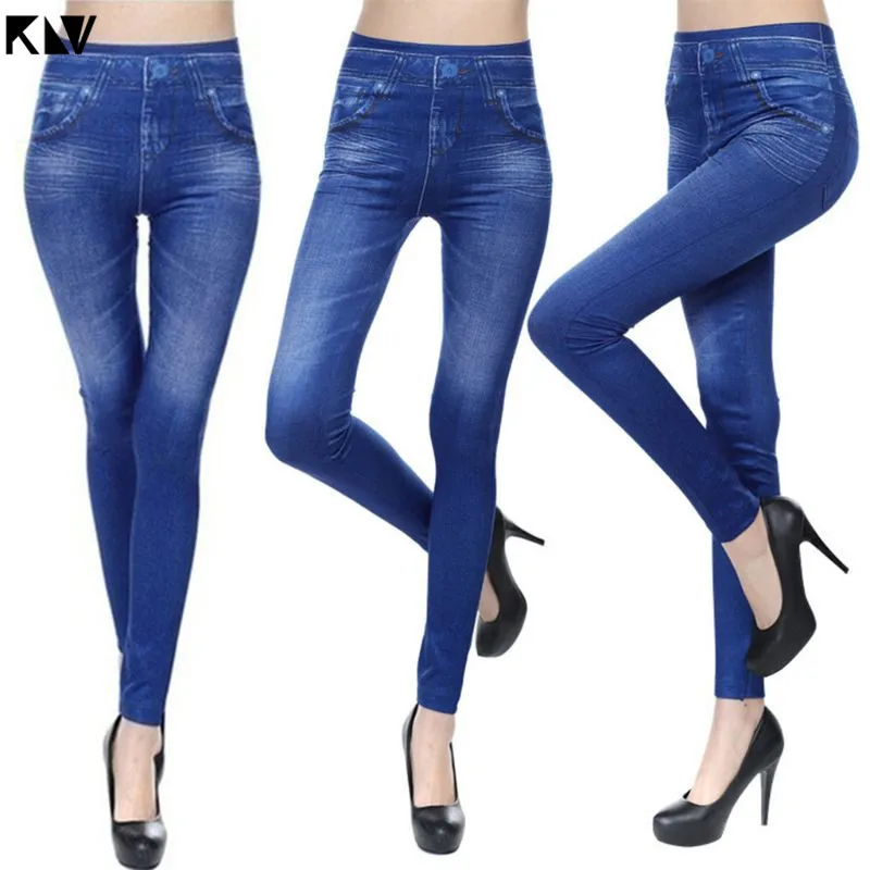 Женские джеггинсы KLV зимние бесшовные с флисовой подкладкой имитация джинсов