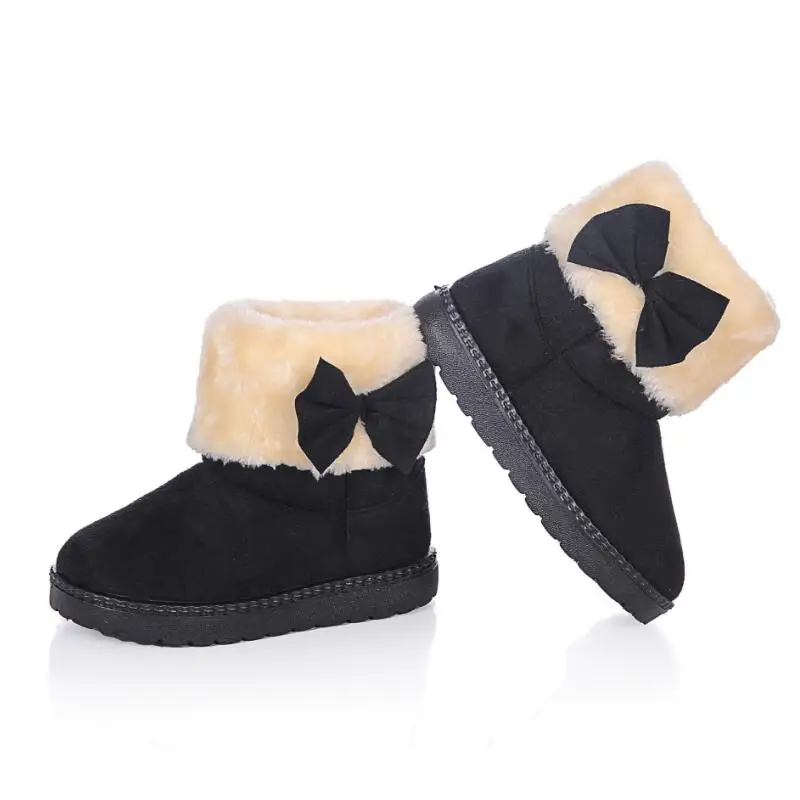 SKHEK Girls Snow Boots Winter Warm Flat Round Toe Kids Shoes Baby Children's Pink Black Soft Boots Size 21-38