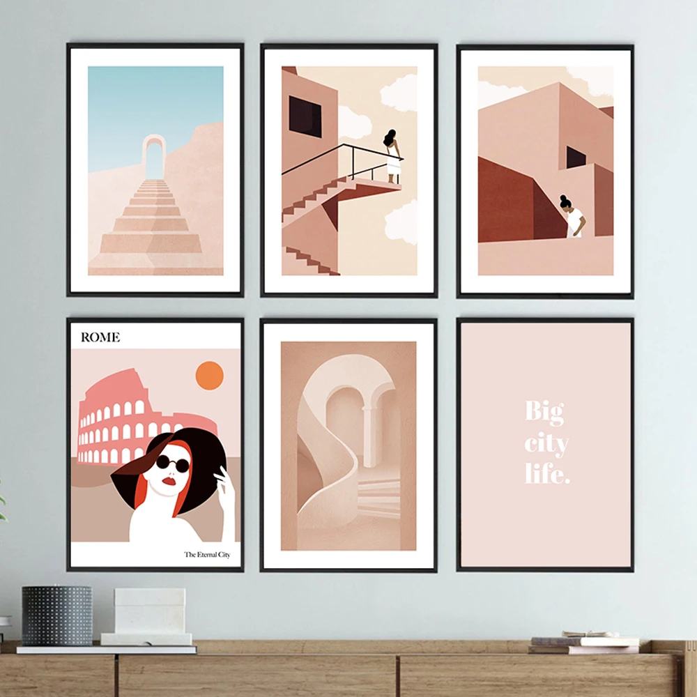 

Abstract Rome Villa Poster Vintage Travel Classic Canvas Paintings Fashion Women Posters Wall Art Pictures Home Living Room Deco