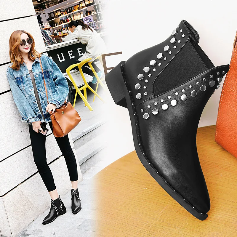LTARTA/Новинка 2019 года Короткие ботинки с острым носком на толстой подошве шпильках
