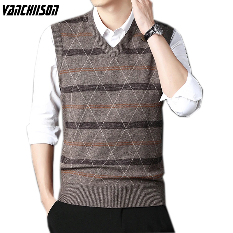 

Men Basic Knit Tank Sleeveless Sweater for Autumn Winter Jumpers Pullover Tops V Neck Casual Male Clothing Fashion TULWW26