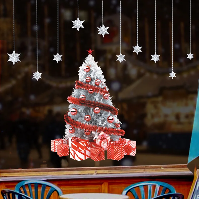 Рождественские наклейки на стену Лось снег электростатические стекло домашний