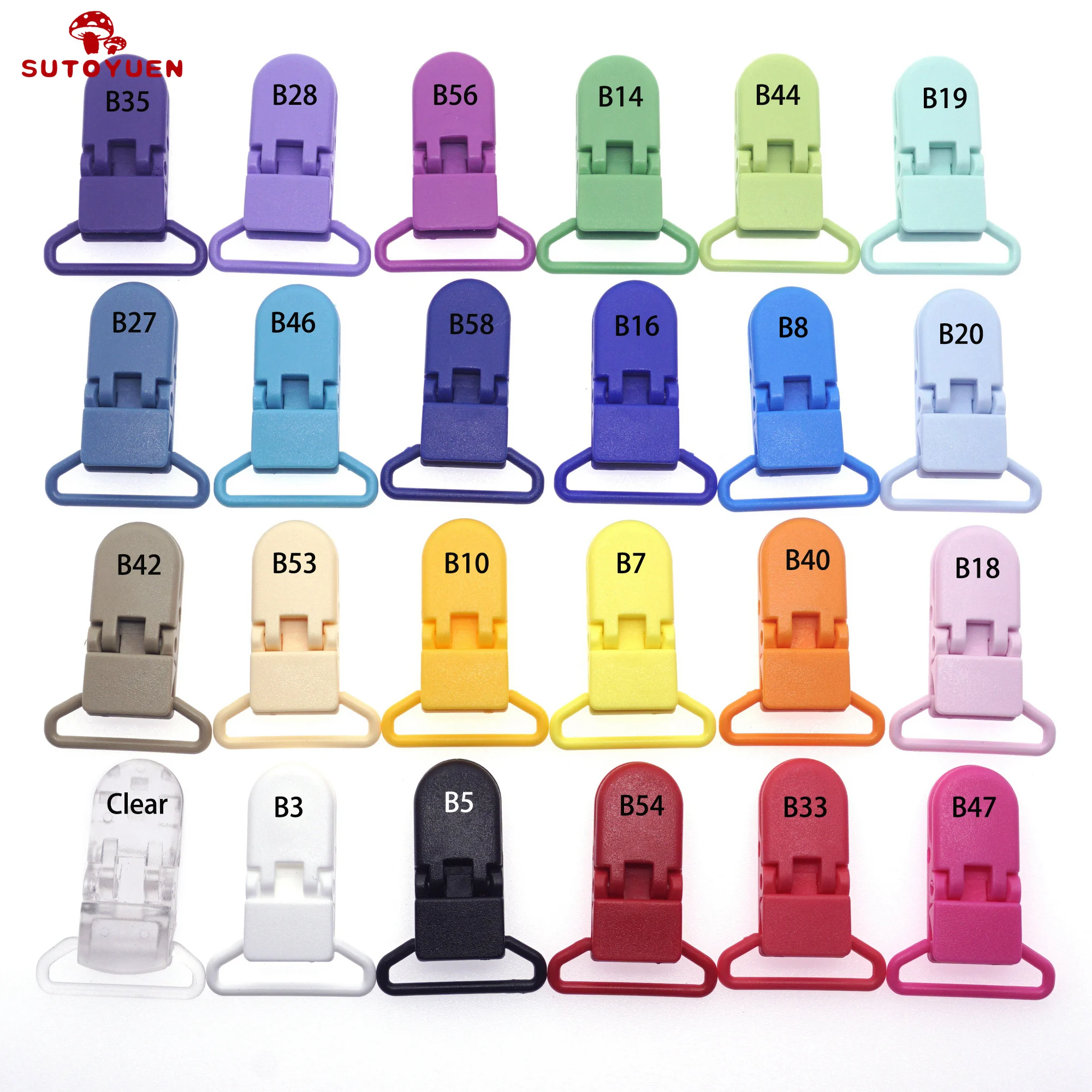 Wholesale 580 Pcs/Lot Sutoyuen 25mm Width D Shape Plastic Suspender Clips Baby Pacifier Clip Soother Dummy Toys Chain Holder