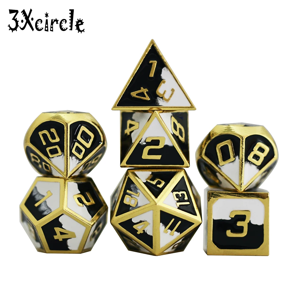 7 Die набор металлических многогранных игральных костей с чехлом для игры в