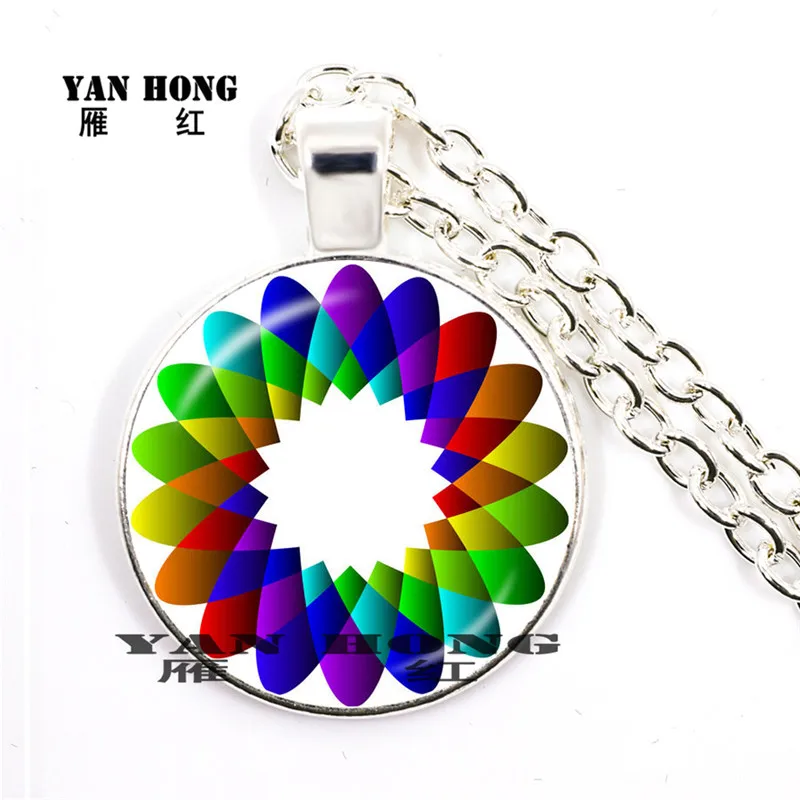 

Художественное ожерелье с геометрическими элементами красочная графика 25 мм Ожерелье из цветного стекла подвесное ожерелье