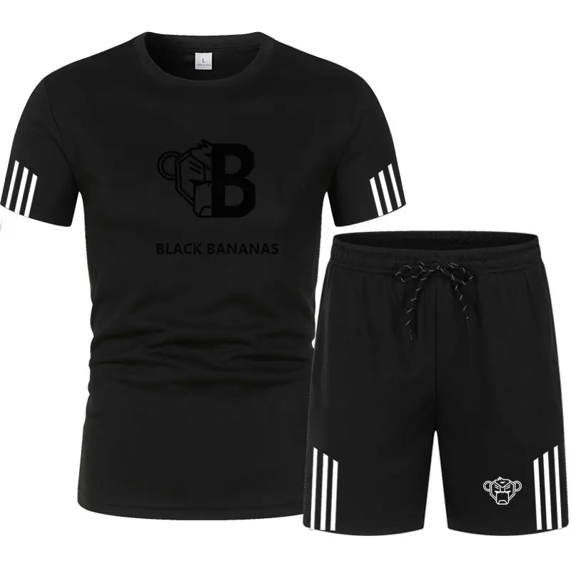 

2021 Spring Summer Black Bananas Fashion Branded Men's Clothing Graphic Cotton Printing Oversized T-shirt+Shorts Sets tracksuit