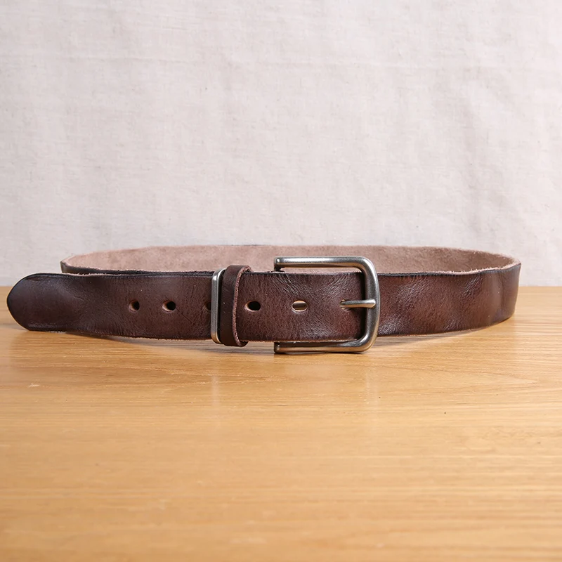 Мужской винтажный ремень с пряжкой AETOO из мягкой натуральной воловьей кожи
