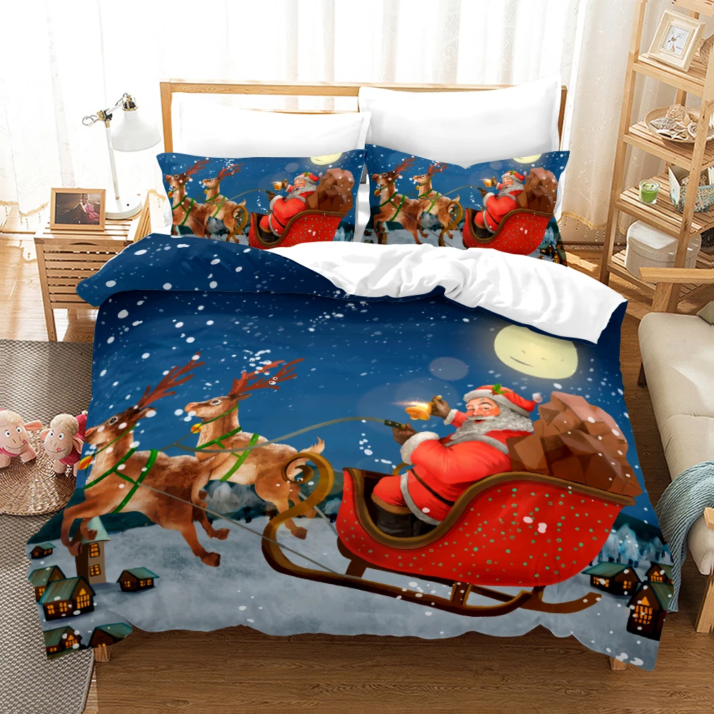 

Merry Christmas Bedding Set 2/3pcs Santa Claus Full of Gifts Bedspread Cover Christmas Tree Snowman Atmosphere Comforter Cover