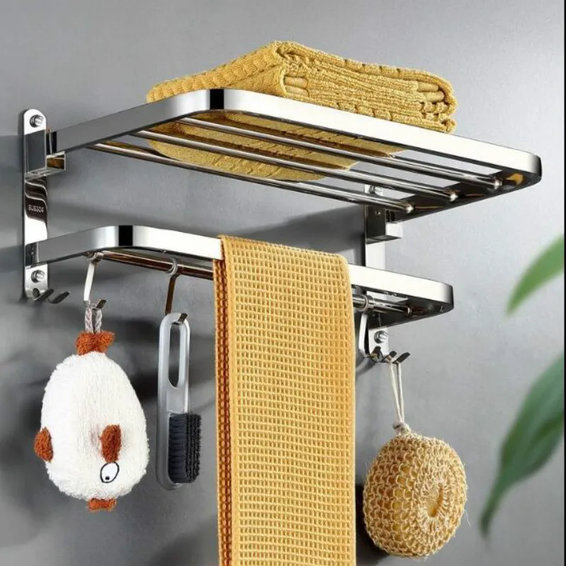 

Punch-free Simple Load-bearing Stainless Steel Kitchen Bathroom Movable Towel Rack Foldable Wall-mounted Widening Shelf G8396