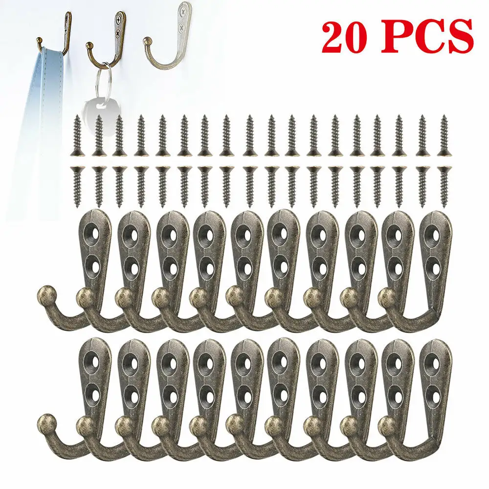 

20pcs Wall Mounted Hook Single Robe Coat Hat Holder Key Hanger With 40 Pieces Screws Home Storage Hook Organize