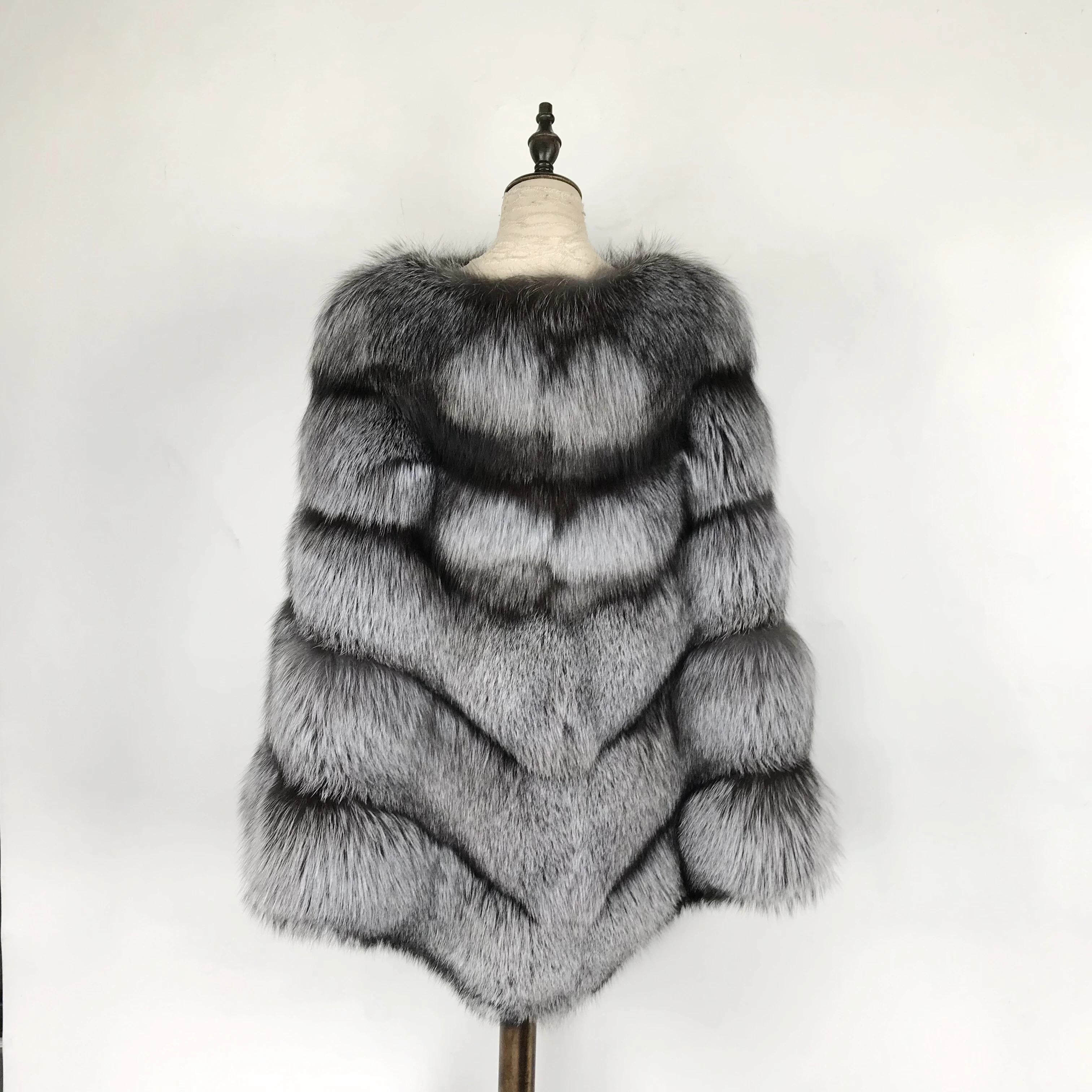 FURSARCAR 2021 New Luxury Real Fox Fur Coat Women Winter Nature Silver Fox Fur Cape Plus Size Long Real Fur Poncho Jacket