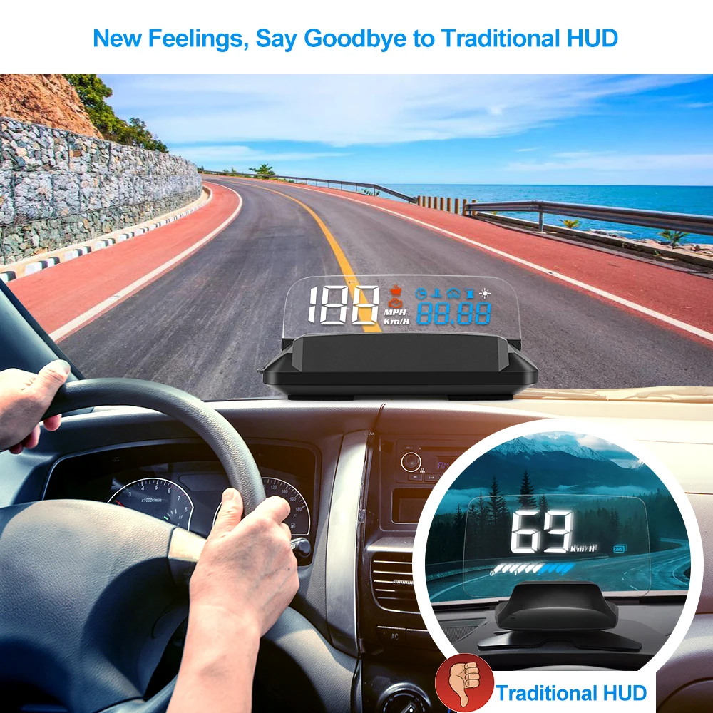 Автомобильное Зеркало HUD дисплей авто OBD2 проектор скорости автомобиля