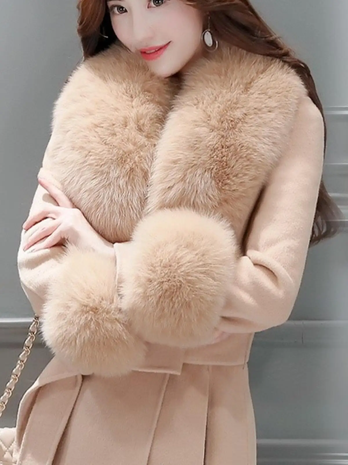 Woolen Coat Women's Middle Long Korean Version 2021 Winter Clothes Thin Waist and Fashionable Large Wool Fur Belt Luxury Sexy