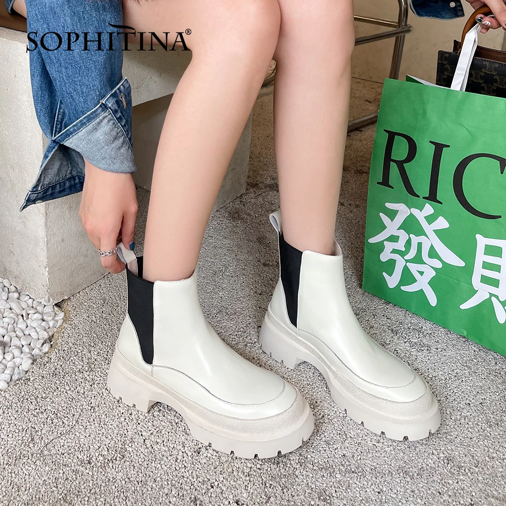 

Женские ботинки-Челси SOPHITINA, удобные офисные Полусапожки без застежек ручной работы, круглые икры, NO013