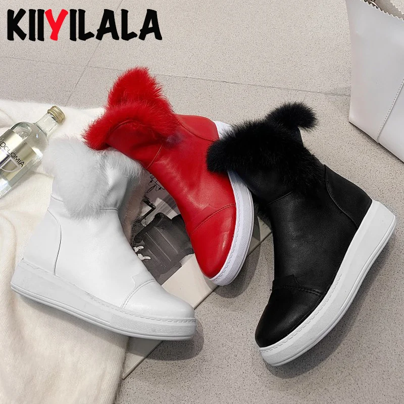 Kiiyilal New Warm Side Zipper Snow Boots Real Rabbit Fur Winter Shoes Height Increasing Woman Short Plush Women | Обувь