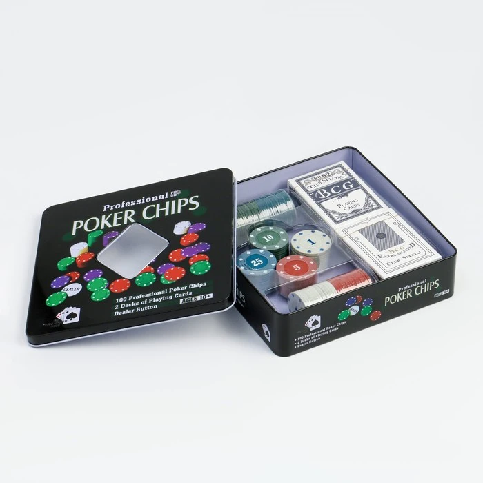 Poker set for the game cards 2 decks chips with denomination 100 pcs 20x20 cm poker gambling entertainment sports and | Спорт и