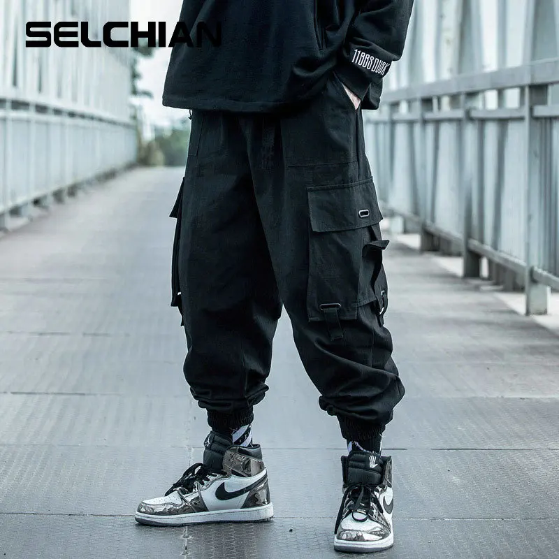 

Streetwear Black Cargo Pants Mens Plus Size Hip Hop Side Pocket Casual Hot Sale Loose Sweatpant 2021 New