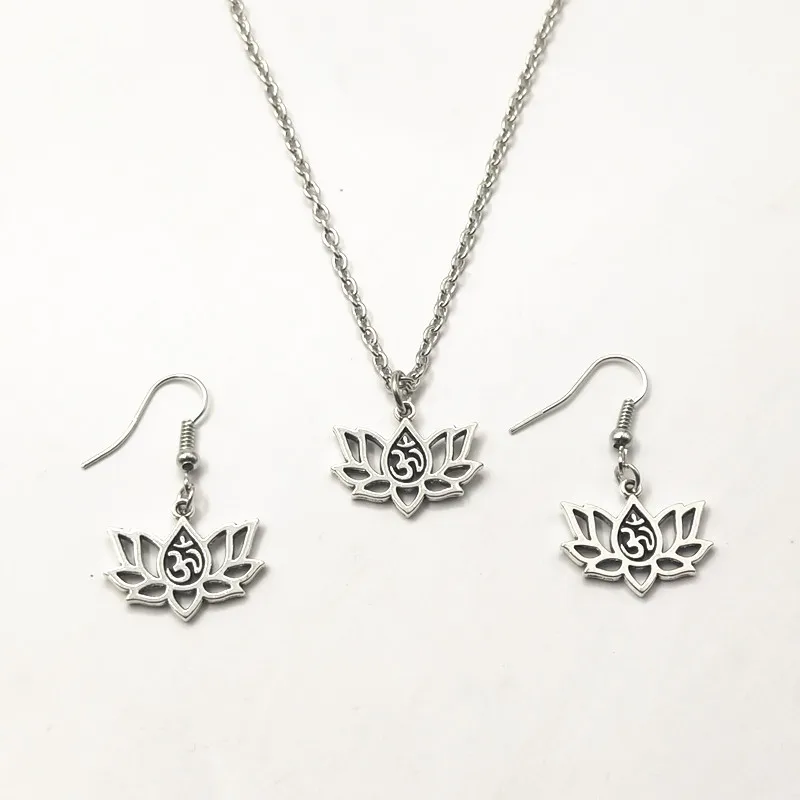 1 Набор филигранные Ом АУМ Будда Лотос серебряный кулон ожерелье/серьги