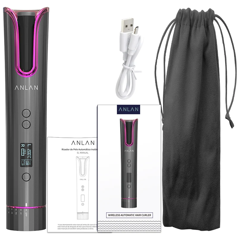 

ANLAN Wireless Automatic Hair Curler Cordless Portable Hair Iron Curler USB Rechargeable LCD Display Fast Heating Ceramic Curly