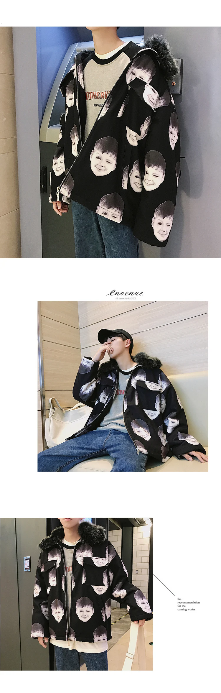 Зимние ветровки куртки с меховым воротником для мужчин Veste Homme Winterjas Heren Personal Print Parkas куртка мужская повседневная верхняя одежда