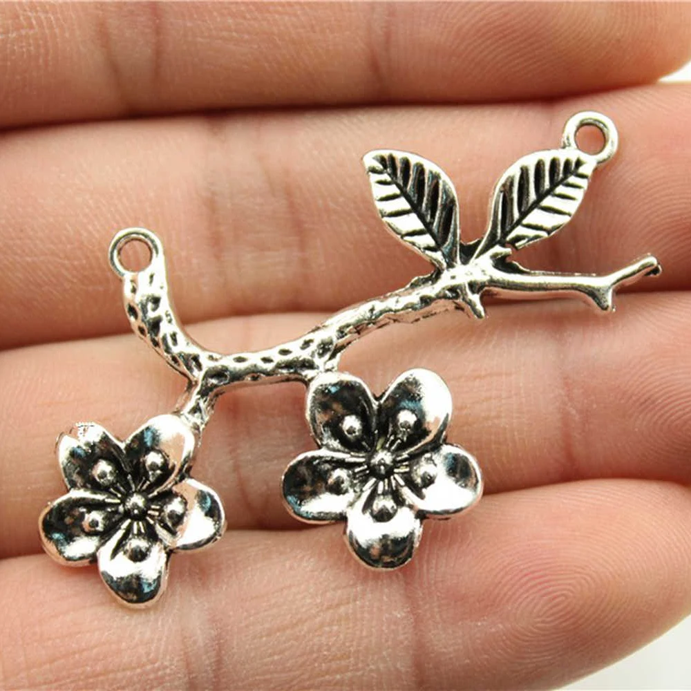 

4pcs 50x31mm 3 Colors Antique Gold Antique Silver Plated Antique Bronze Flower Branch Charm Pendant Branch Pendant DIY