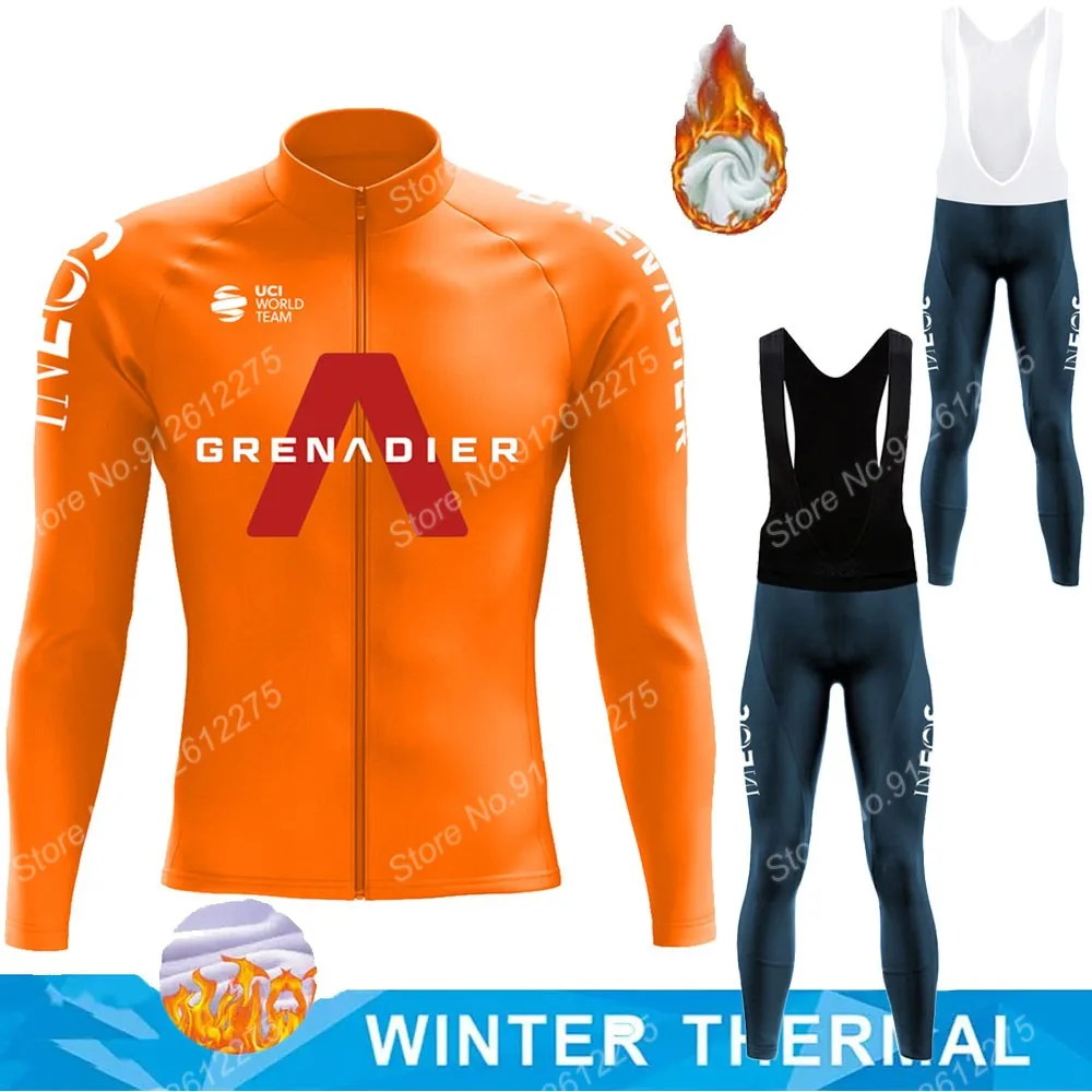 

2022 Team Ineos Grenadier Winter Cycling Jersey Set Orange Clothing Suit Men Long Sleeve MTB Bike Road Pants Bib Ropa Ciclismo