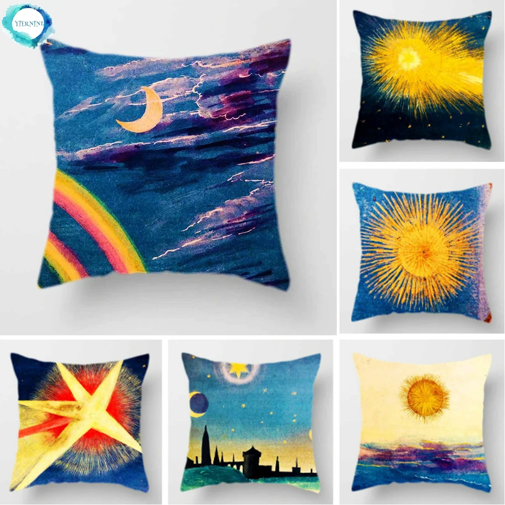 

Retro Moon Star and Sun Polyester Decorative Cushion Cover Home Decor for Living Room Sofa Bedroom Pillow Covers 45X45CM