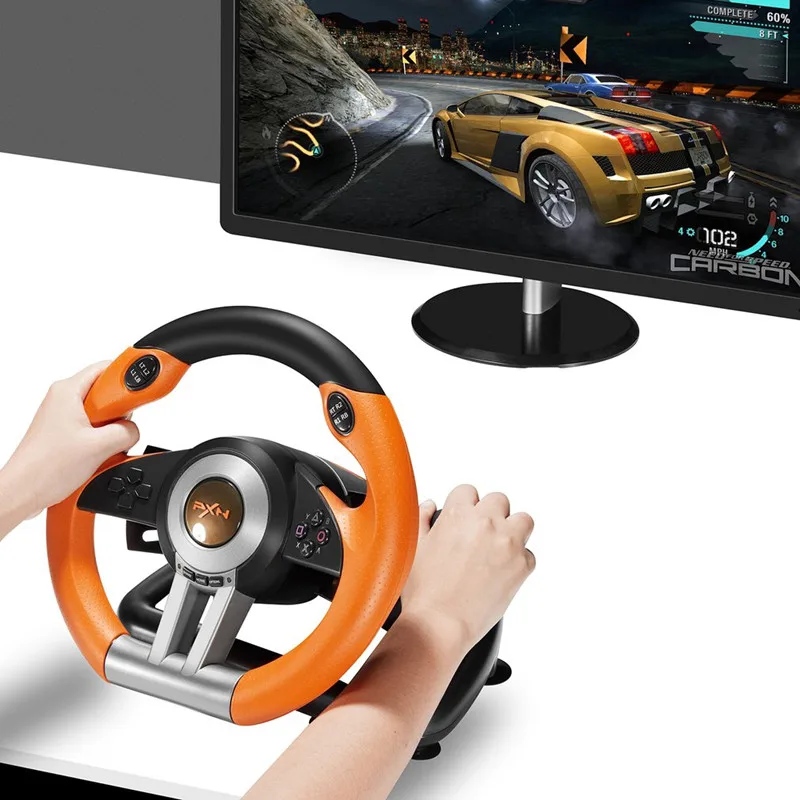 Игровой руль ITSYH с двойной вибрацией гоночный со складной педалью для ПК/PS3/PS4/XBOX