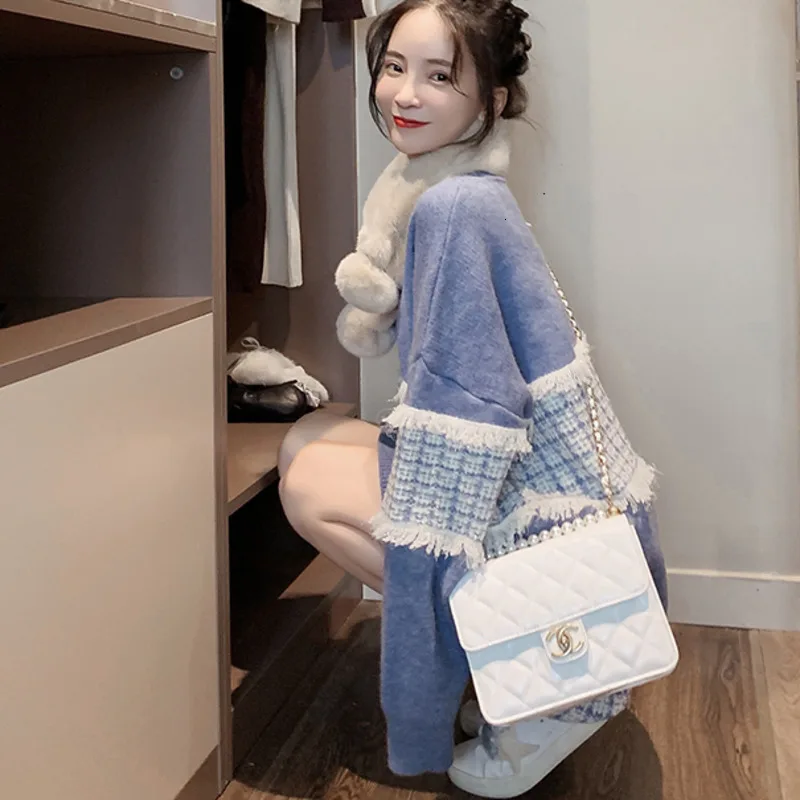 LANMREM 2020 Mid-length Black Sweater Skirt Female Loose Long-sleeved Round Neck Outside The Knee-shoulder Head Spring 19B-a157 | Женская