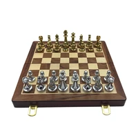 metal glossy golden and silver chess pieces solid wooden folding chess board high grade professional chess games set gift