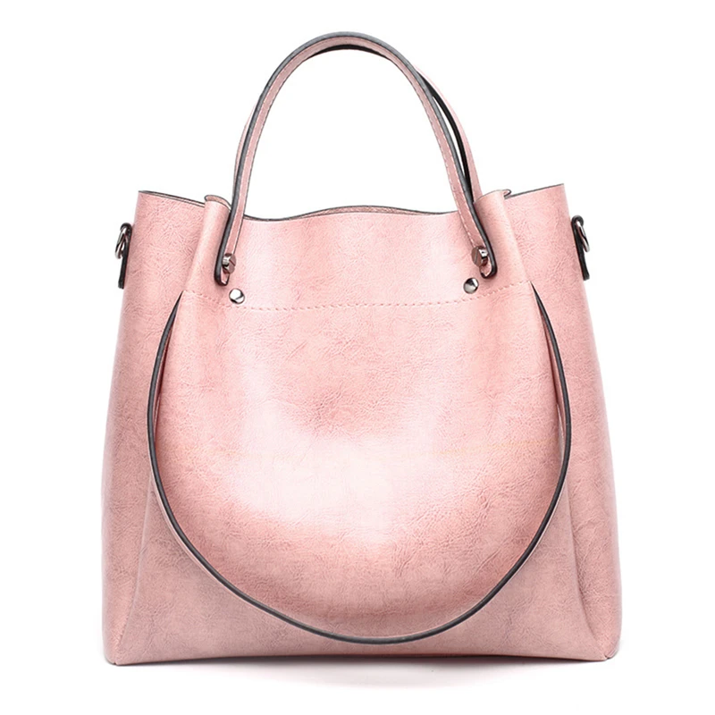

Women Casual Shoulder Bag PU Leather Bucket Bags Zipper Interior Pockets Vintage Soft Solid Color Shoulder Bag Fashion