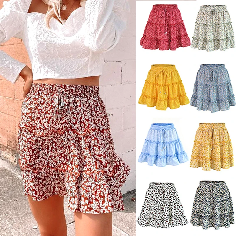 Женская винтажная юбка с оборками Элегантная короткая темно-синяя в пляжном