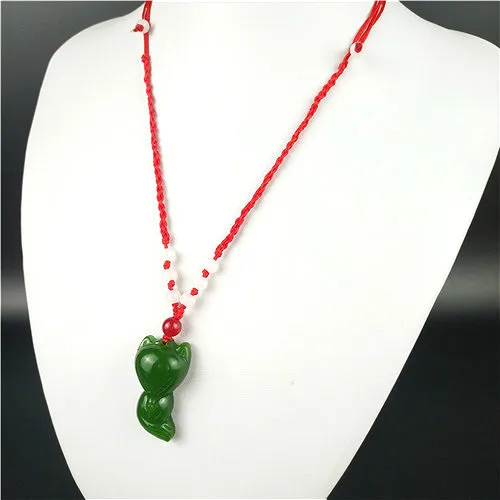 

Natural Green Chinese Jade Fox Pendant Necklace Fashion Accessories Charm Jewelry Carved Amulet Gifts for Women Her