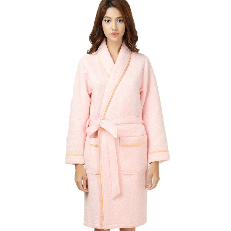 Новая ночная рубашка для пар Женская Осенняя длинная секция 100% хлопок стеганая