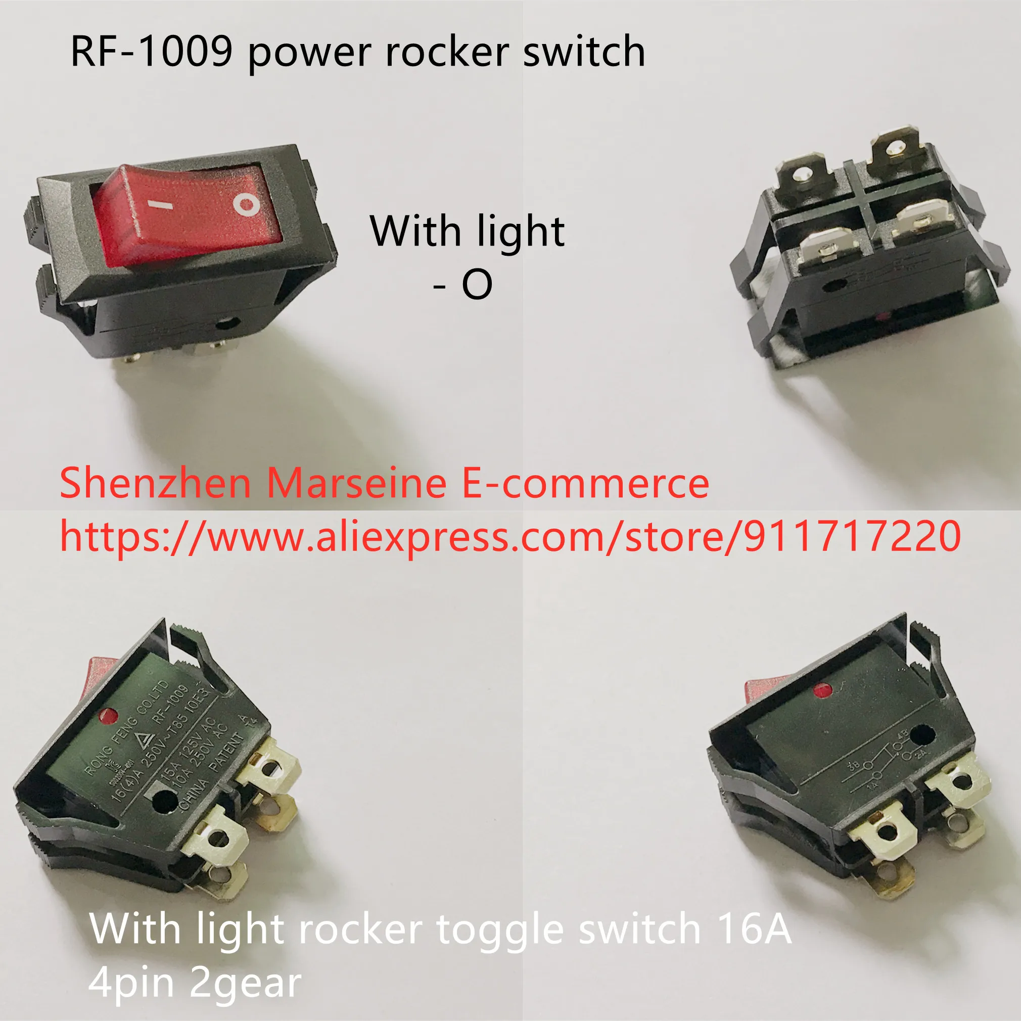

Original new 100% RF-1009 power rocker switch 4pin 2gear with light rocker toggle switch 16A