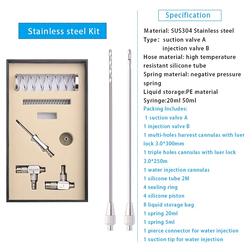 

Stainless Steel/aluminum Fat Injector Sterile Transplantation Kit Fat Aspirator In-tube Continuous Liposuction System Instrument