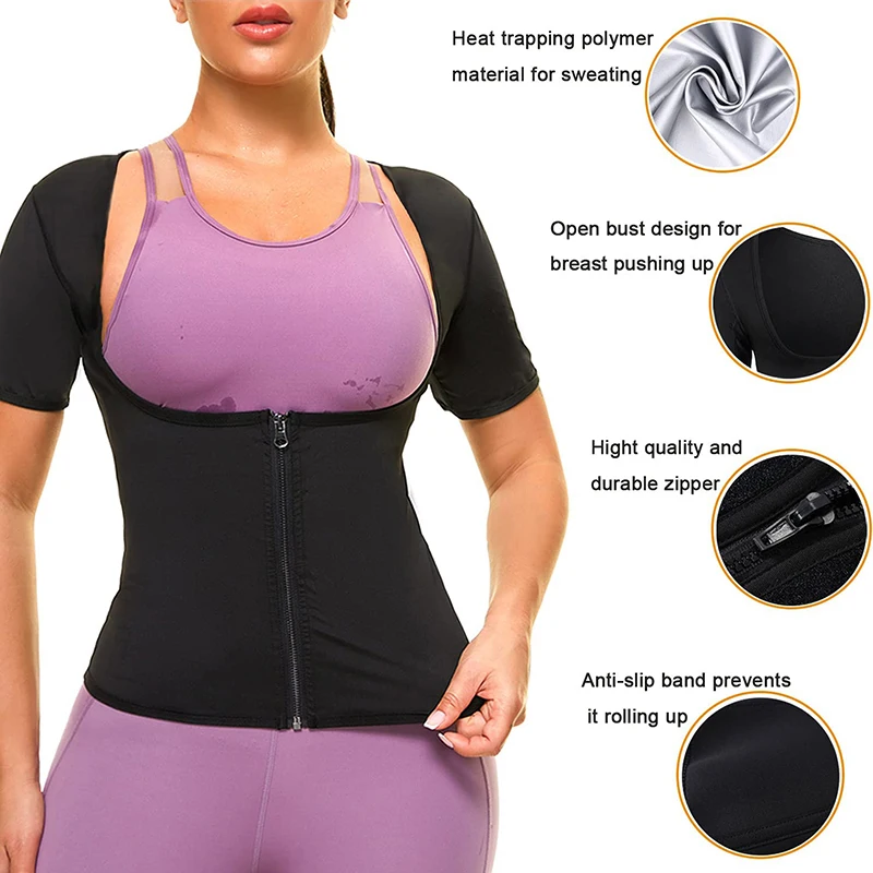 Silver Coated Sweat Sauna Tank Tops Body Shaper Shapewear Gym Workout Waist Trainer Vest Slimming Shirt Zipper Polymer Belt Tees
