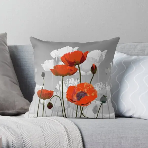

Poppies Printing Throw Pillow Cover Office Waist Home Fashion Anime Square Hotel Decorative Wedding Bed Car Pillows not include