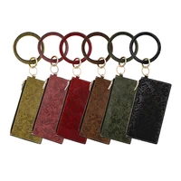 trendy o shape key ring pu leather printed painted bangle key chain portable wallet figure detachable clutch wallet card purse
