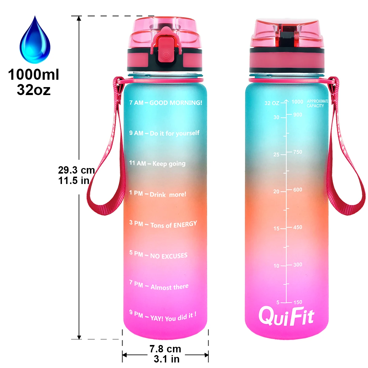 Герметичная Бутылка Для Воды Quifit 1 л 32 унции Tritran BPA с мотивационным маркером