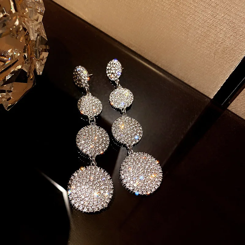 

Full Drill Geometrical Circle Long Money Earring Euramerican Contracted Eardrop Fashionable Design Feels Earring Female