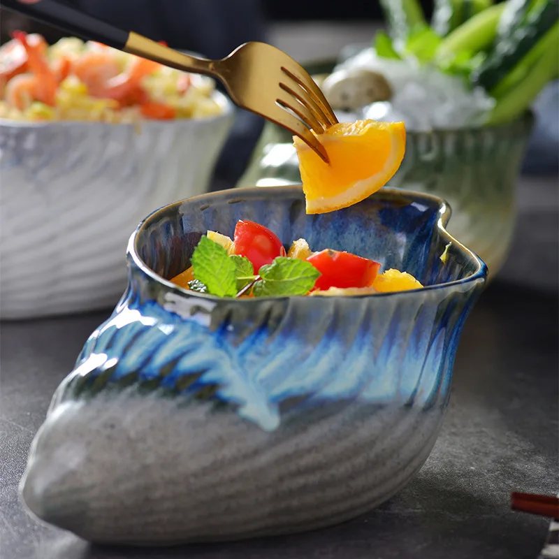 Оригинальная керамическая посуда чаша в форме ракушки миска для рисовой лапши